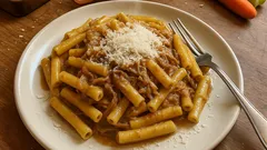 Pasta alla genovese napoletana: cipolle stufate a lungo e sugo cremoso senza panna